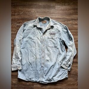 Mens Vintage Denim Long Sleeve Button Down Shirt Ninilchik Alaska General Store